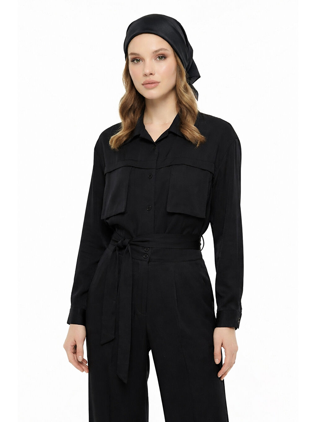 Cep Detay Gömlek Pantolon Takım 100795 Siyah-2