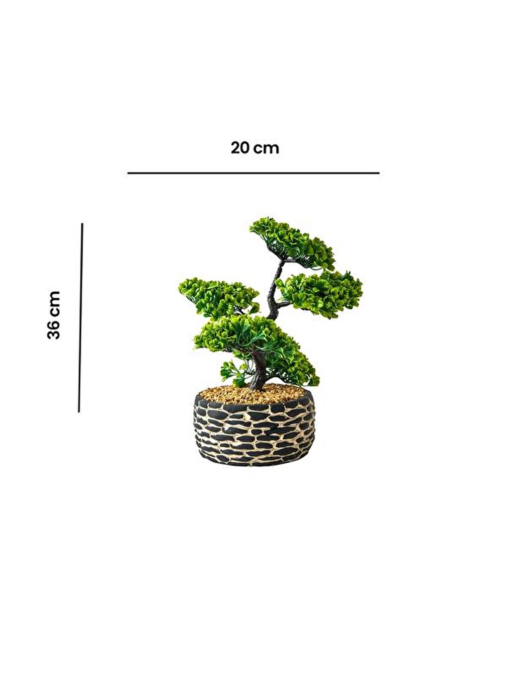Dekoratif Saksılı Bonsai Meri Yapay Çiçek - Siyah / Yeşil - 20x20x36 cm-6