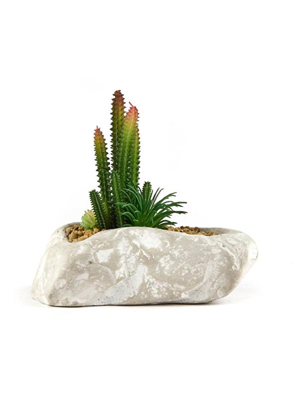 Beton Asimetrik Saksılı Yapay Kaktüs - Gri - 16x6x19 cm-1