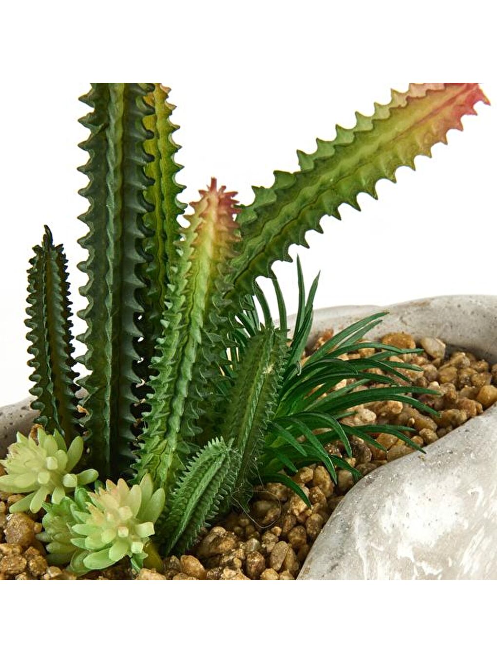 Beton Asimetrik Saksılı Yapay Kaktüs - Gri - 16x6x19 cm-2