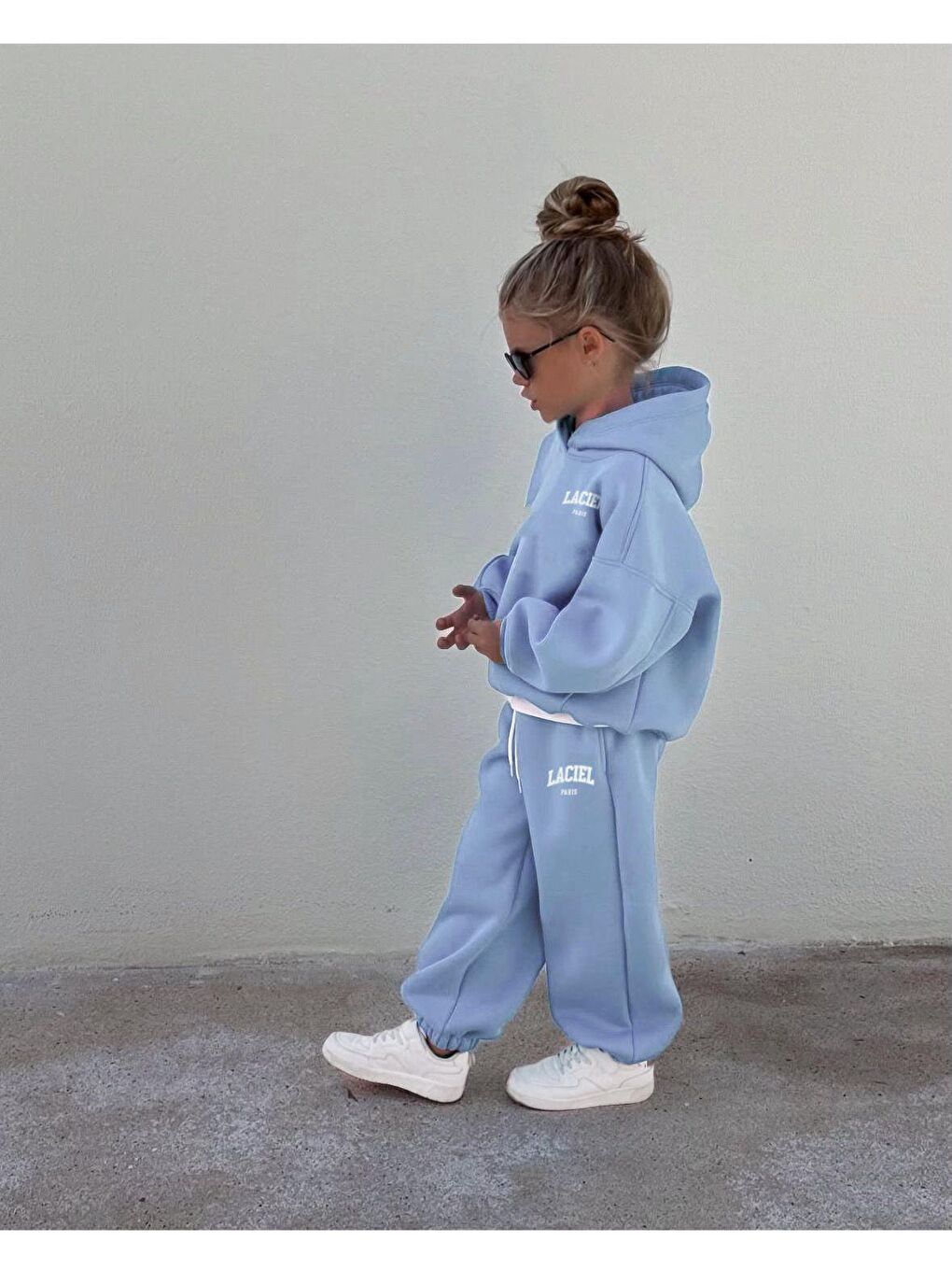 Unisex Çocuk Pamuklu Mavi Laciel Baskılı Kapüşonlu Sweatshirt Ve Eşofman Alt Takım-1