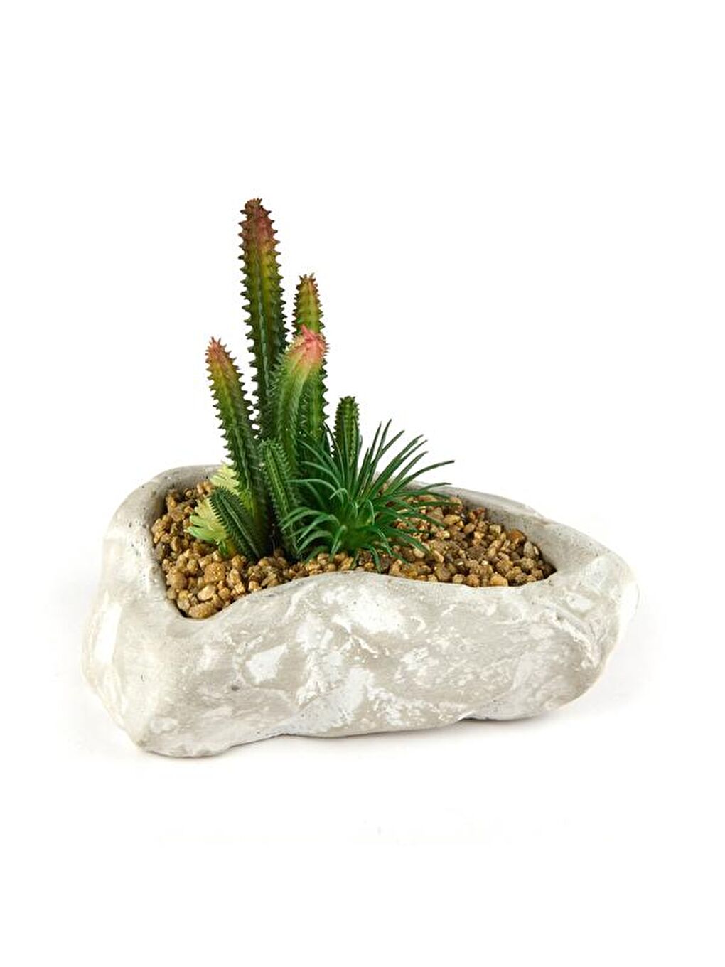 Beton Asimetrik Saksılı Yapay Kaktüs - Gri - 16x6x19 cm-3