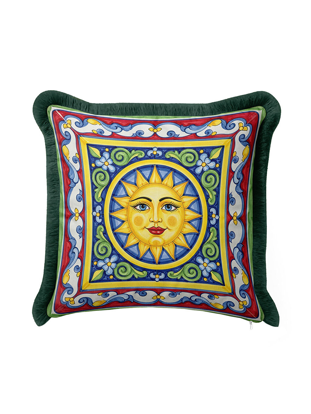 Karışık Akdeniz Stil Güneş Motifli Saçaklı Yastık Kılıfı - Renkli Bohem Sarı Yeşil Püsküllü Kırlent Kılıfı-3