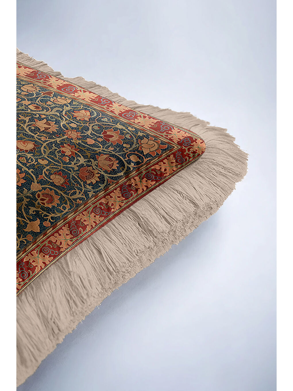 Karışık Saray Hareketli Saçaklı Yastık Kılıfı - Klasik Vintage Rustik Lacivert Gold Püsküllü Kırlent Kılıfı-6