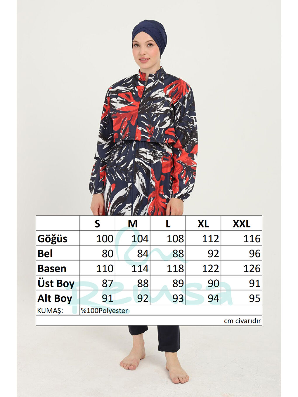 Beyaz Desenli Tam Kapalı Tesettür Mayo 01 Siyah14-3