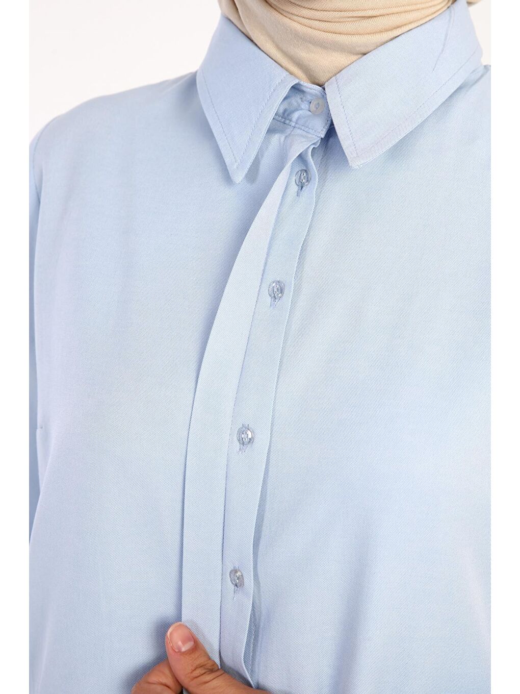 Açık Mavi Gizli Patlı Basic Gömlek Tunik