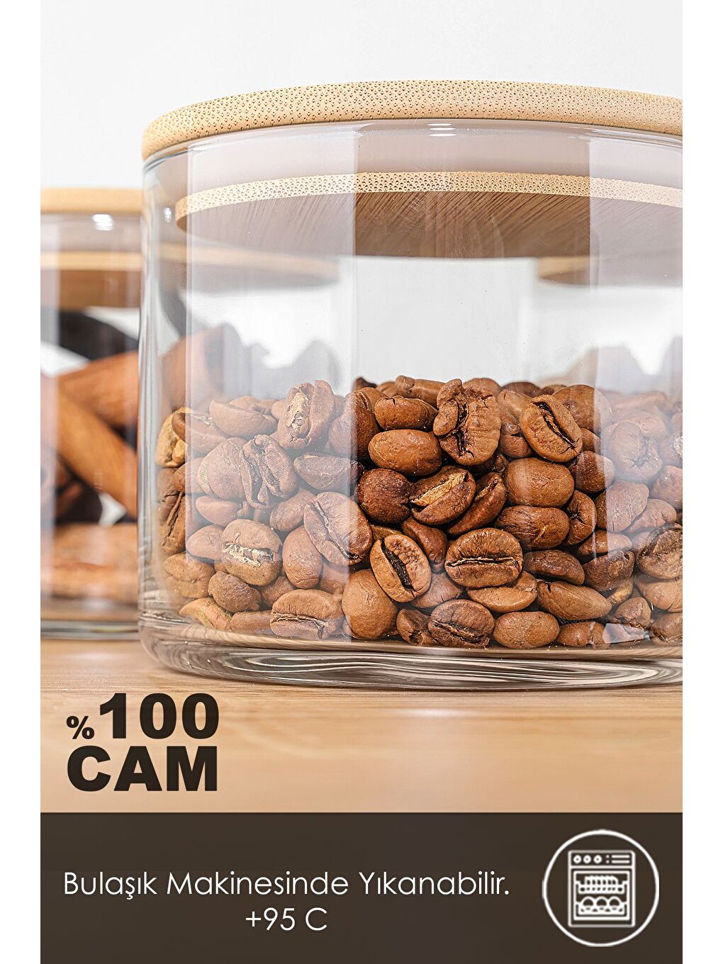 Renksiz 6'lı Bambu Kapak Cam Saklama Kabı Etiketli Vakum Kapaklı Erzak Baharat Cam Baharatlık 535 ml-6