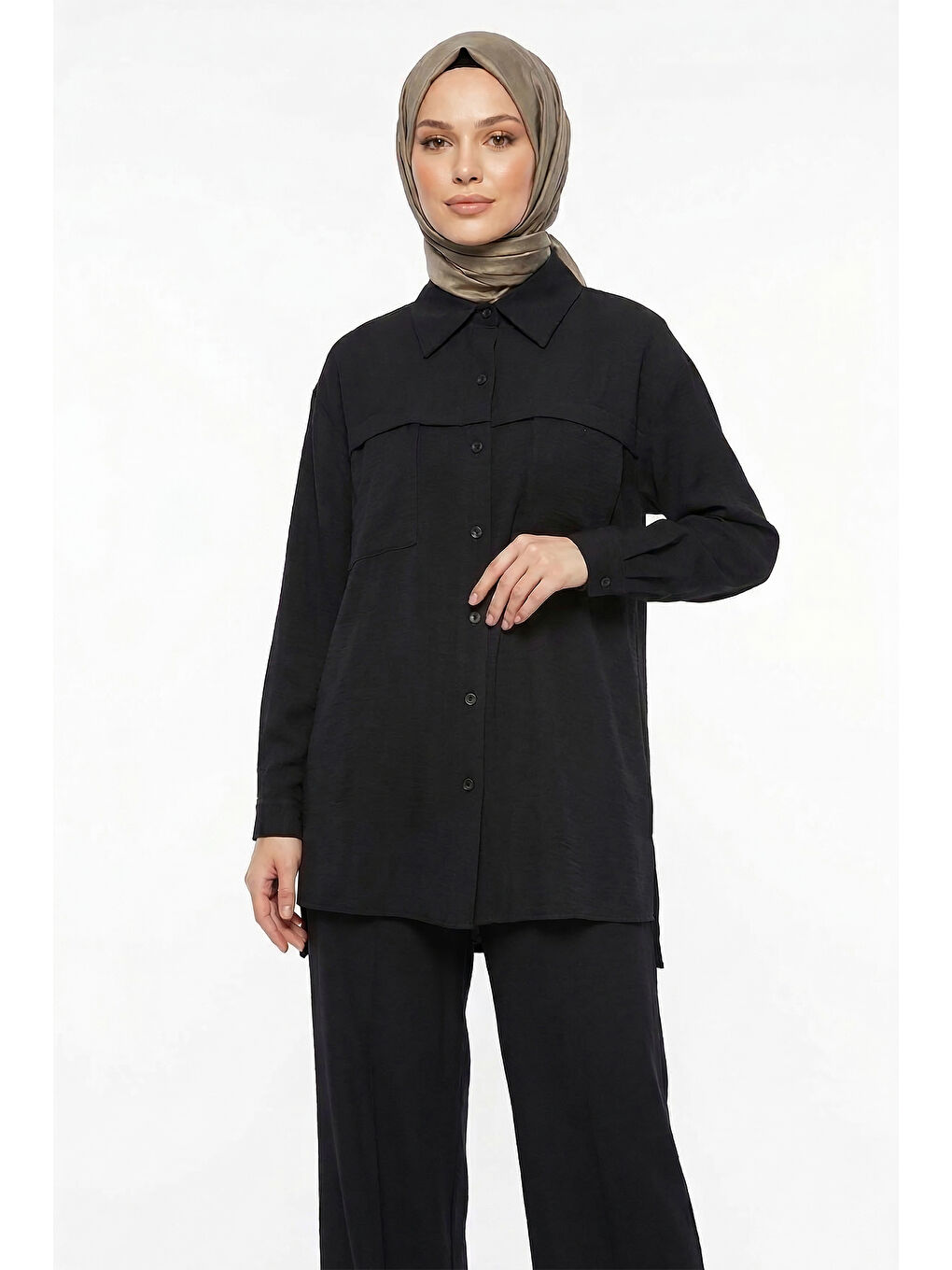 Cep Detay Gömlek Pantolon Takım 100795 Siyah-3