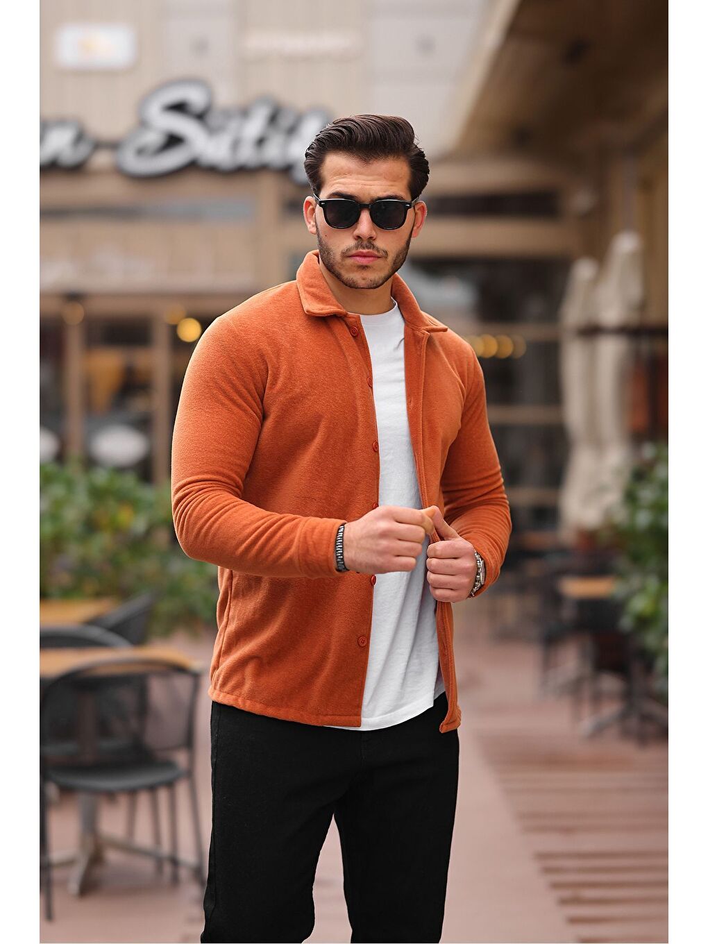 Kahverengi Erkek Polar Rahat Kalıp Gömlek