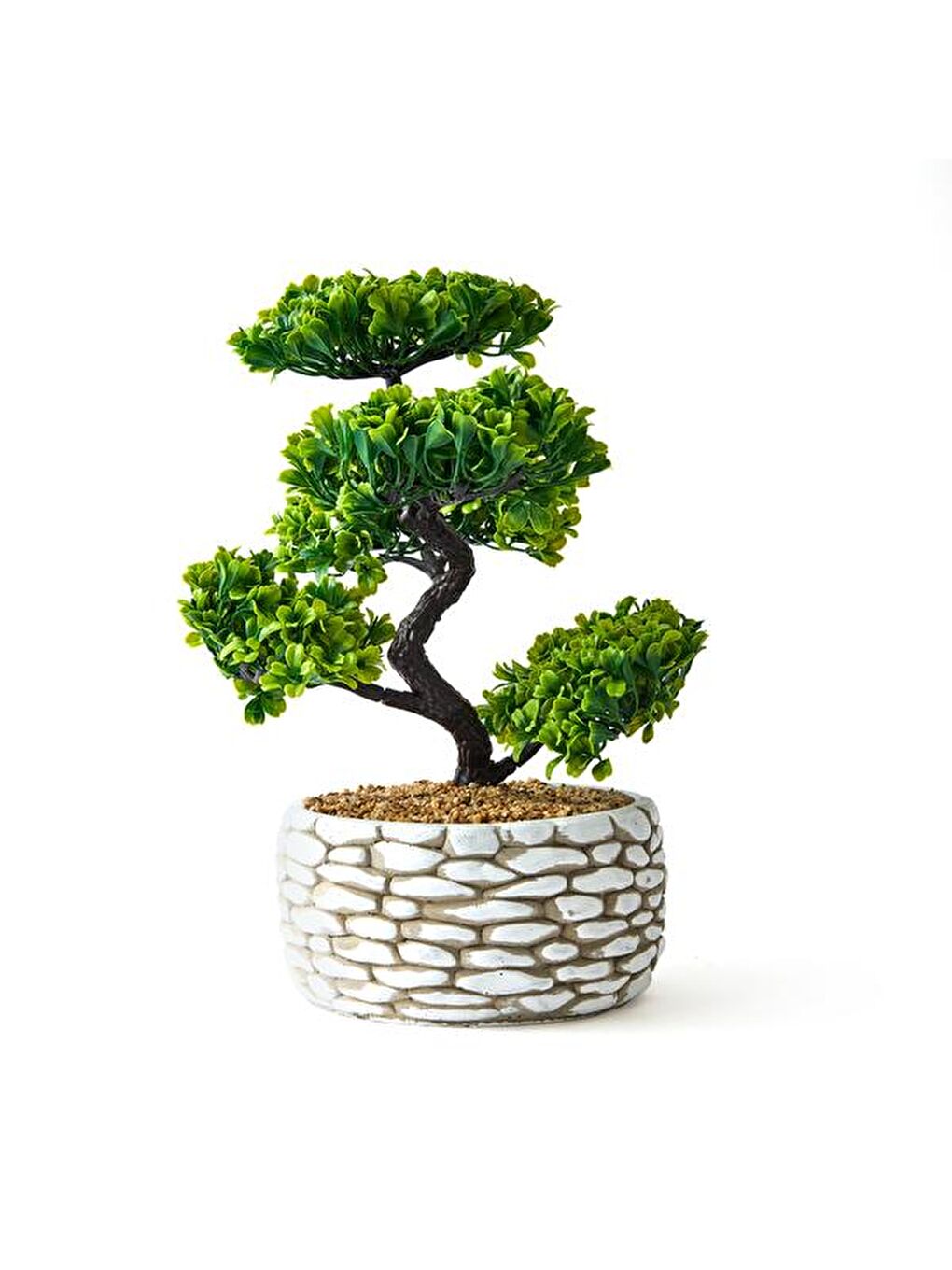 Dekoratif Saksılı Bonsai Meri Yapay Çiçek - Beyaz / Yeşil - 20x20x36 cm-1