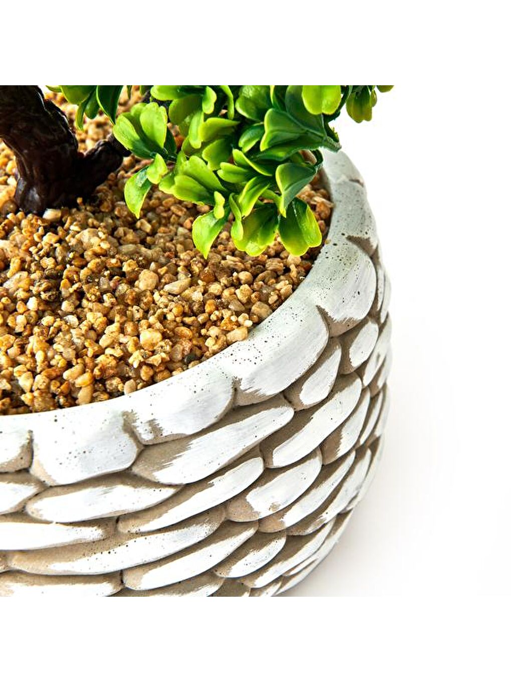 Dekoratif Saksılı Bonsai Meri Yapay Çiçek - Beyaz / Yeşil - 20x20x36 cm-2