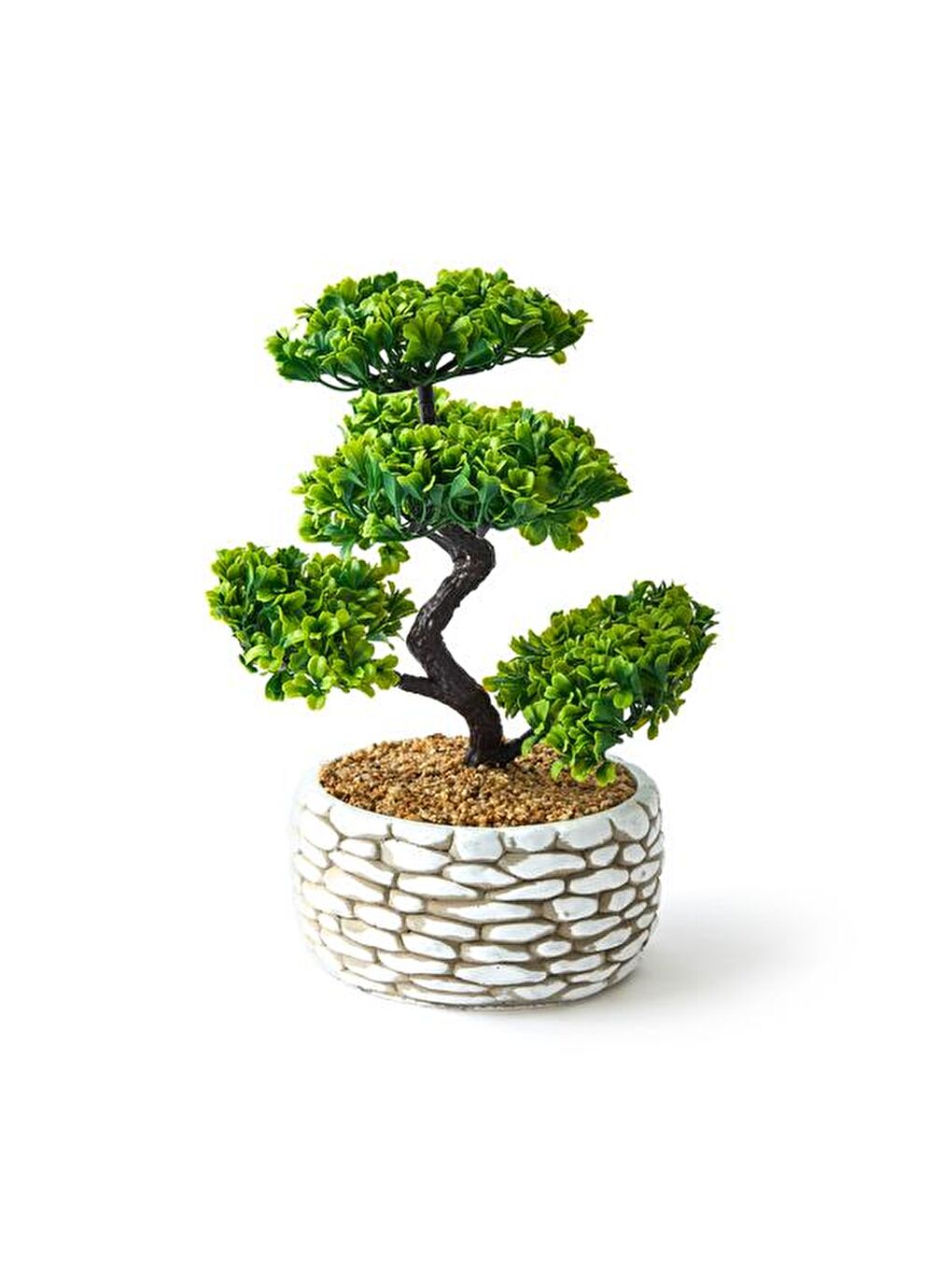 Dekoratif Saksılı Bonsai Meri Yapay Çiçek - Beyaz / Yeşil - 20x20x36 cm-4