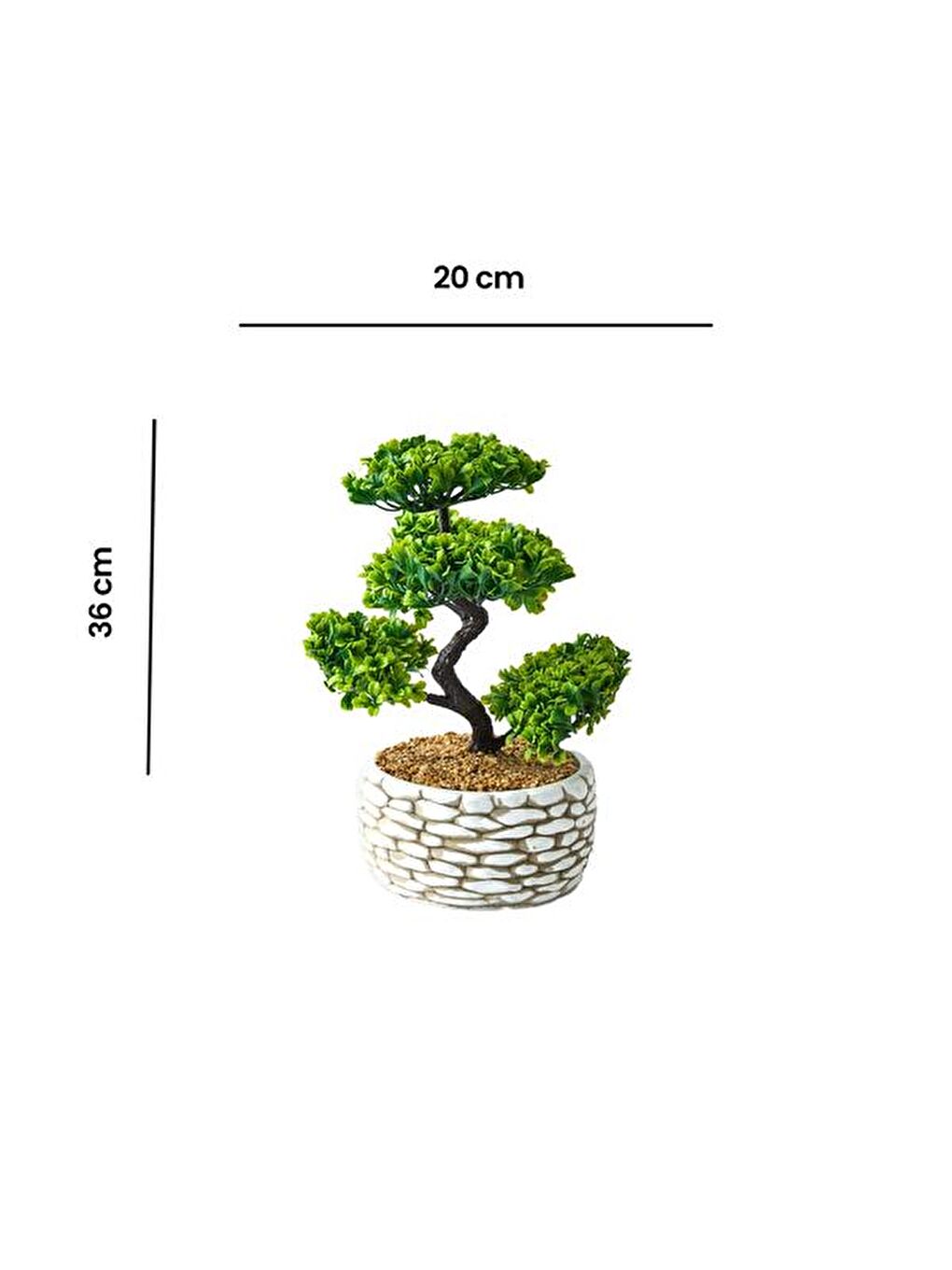 Dekoratif Saksılı Bonsai Meri Yapay Çiçek - Beyaz / Yeşil - 20x20x36 cm-5