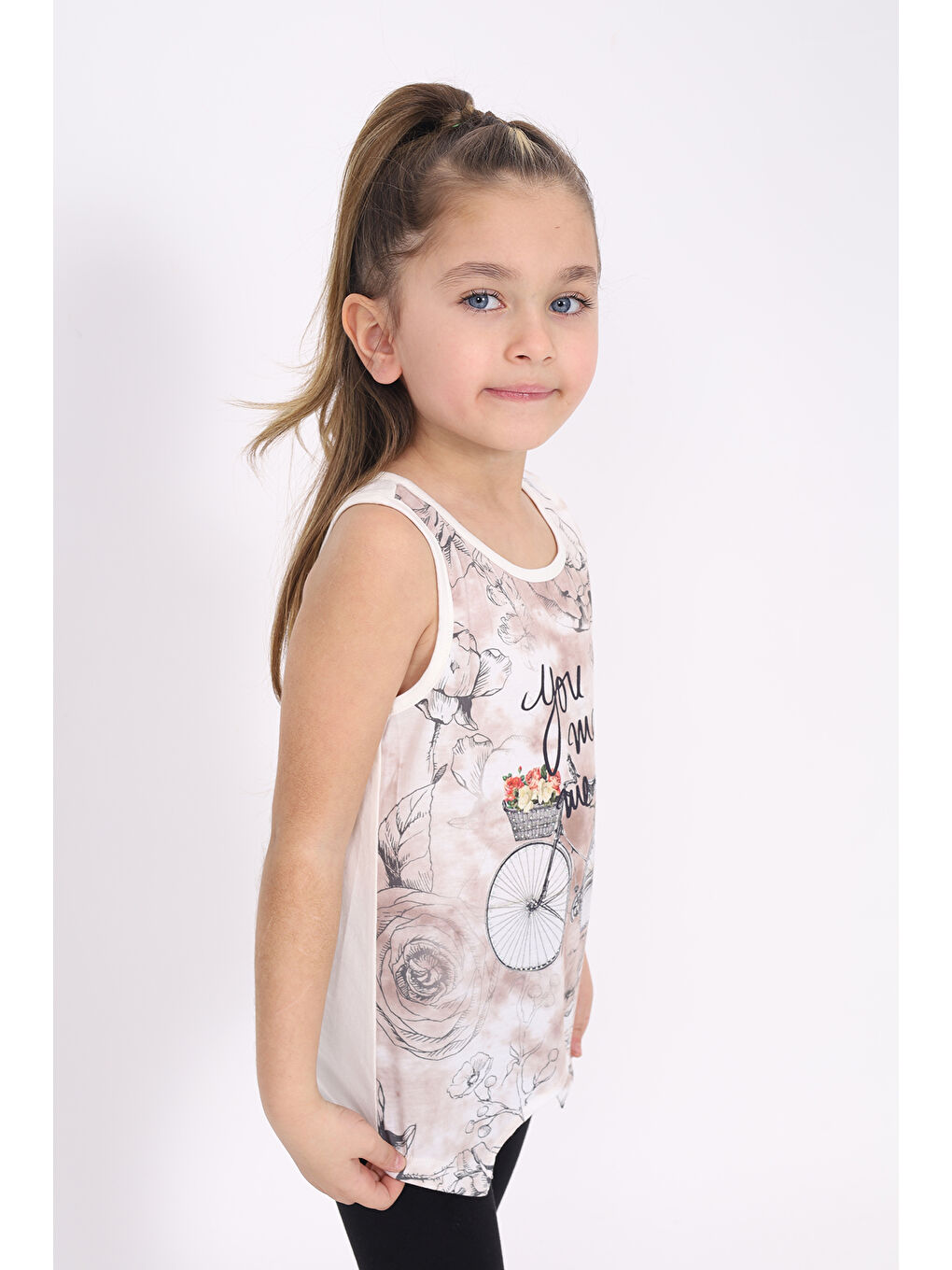Ekru Kız Çocuk Bisiklet Baskılı Atlet-2