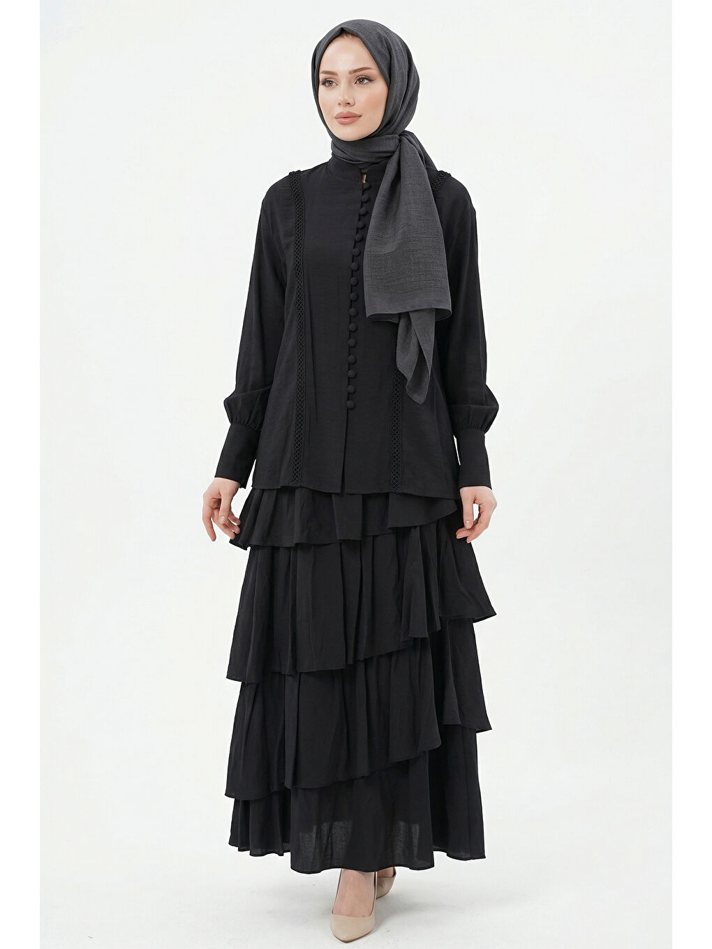 Levidor Şerit Dantel Detay Tunik Etek Takım 100810 Siyah-1