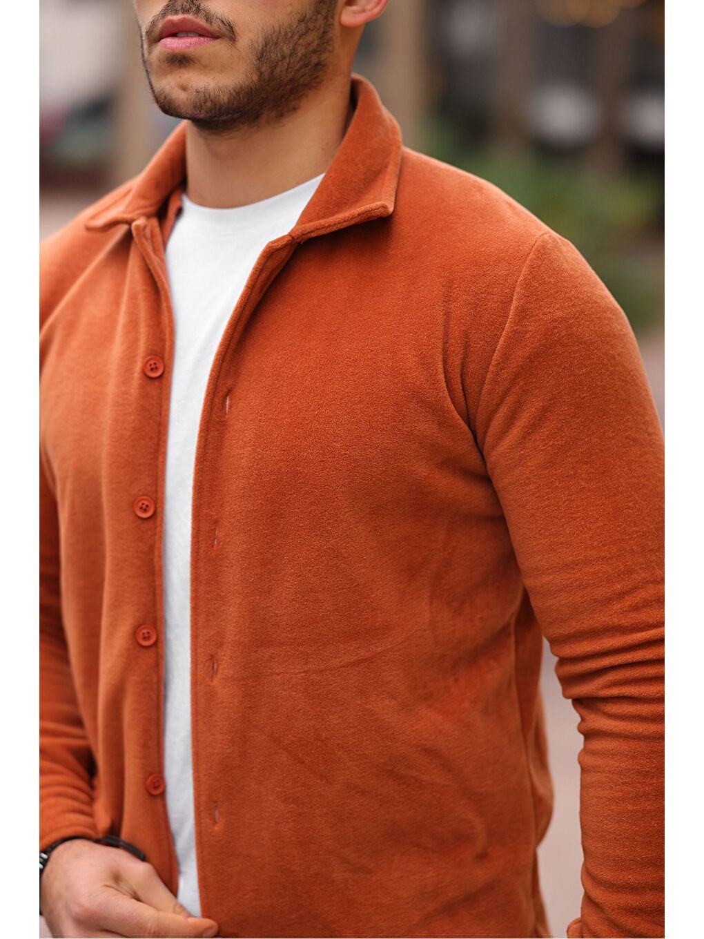 Kahverengi Erkek Polar Rahat Kalıp Gömlek-1