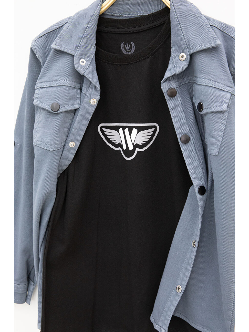 İndigo Keten Gömlekli Bisiklet Yaka Baskılı Tişörtlü Erkek Çocuk 2li Takım 20259-2