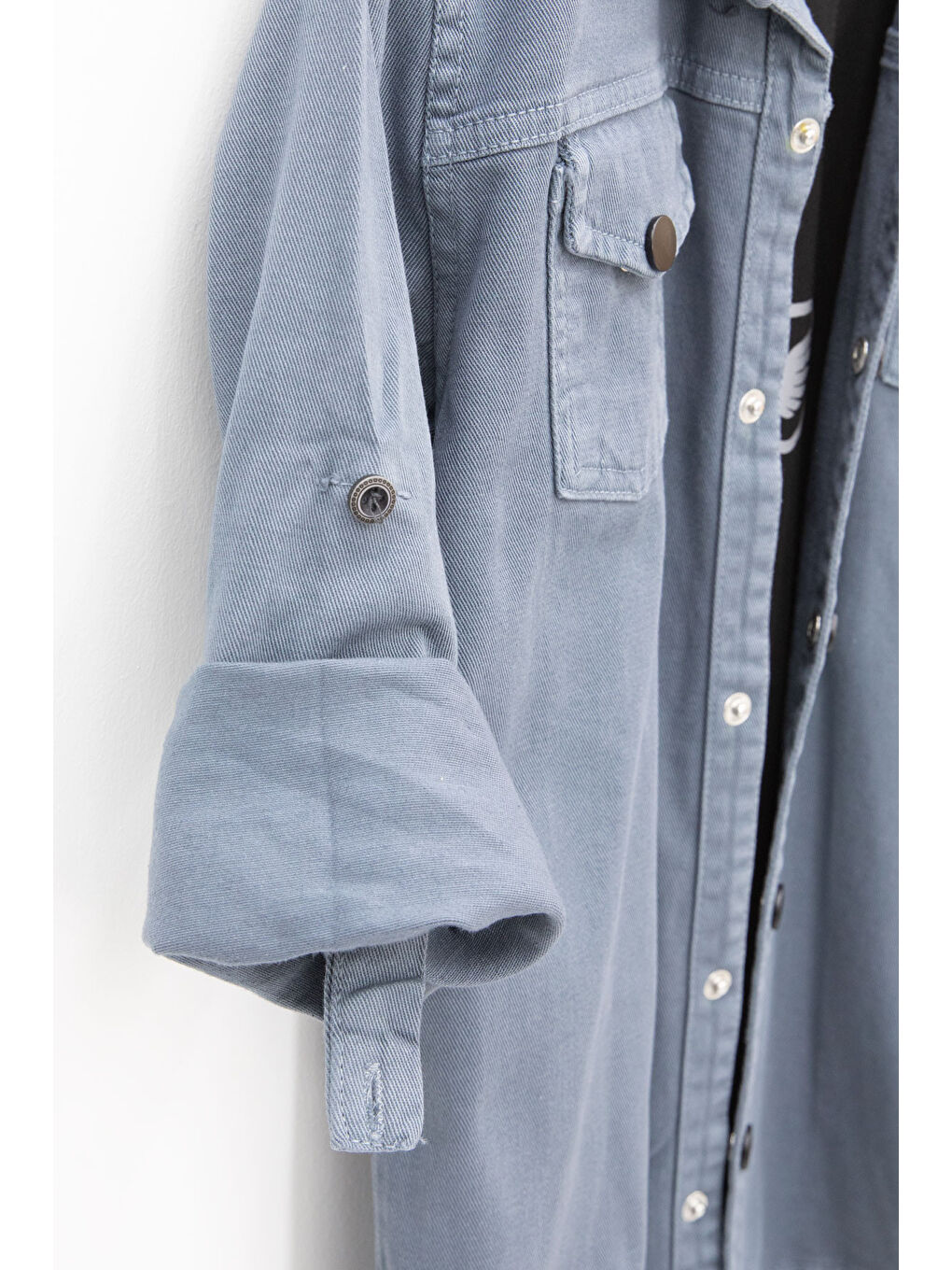 İndigo Keten Gömlekli Bisiklet Yaka Baskılı Tişörtlü Erkek Çocuk 2li Takım 20259-3