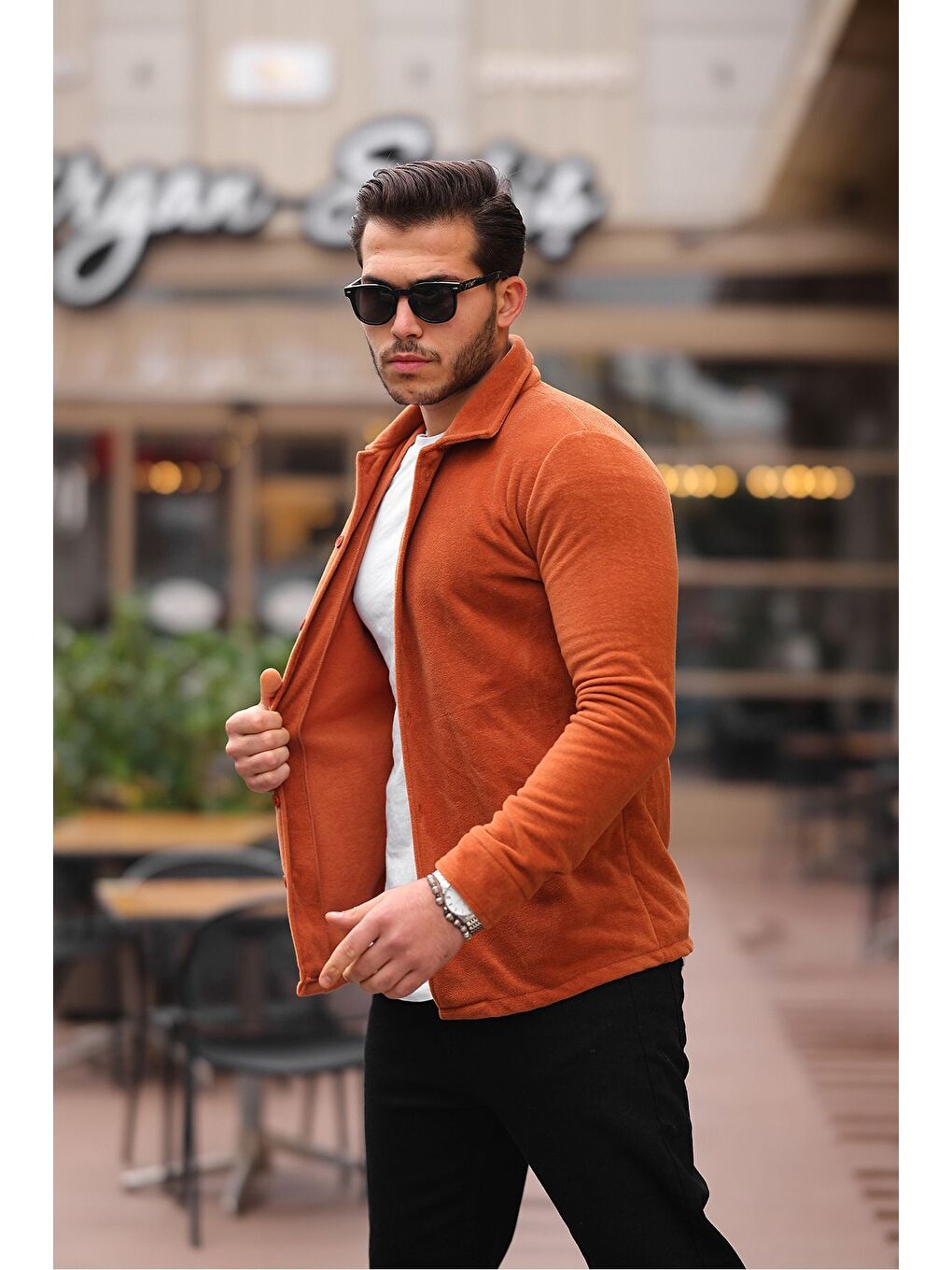 Kahverengi Erkek Polar Rahat Kalıp Gömlek-2