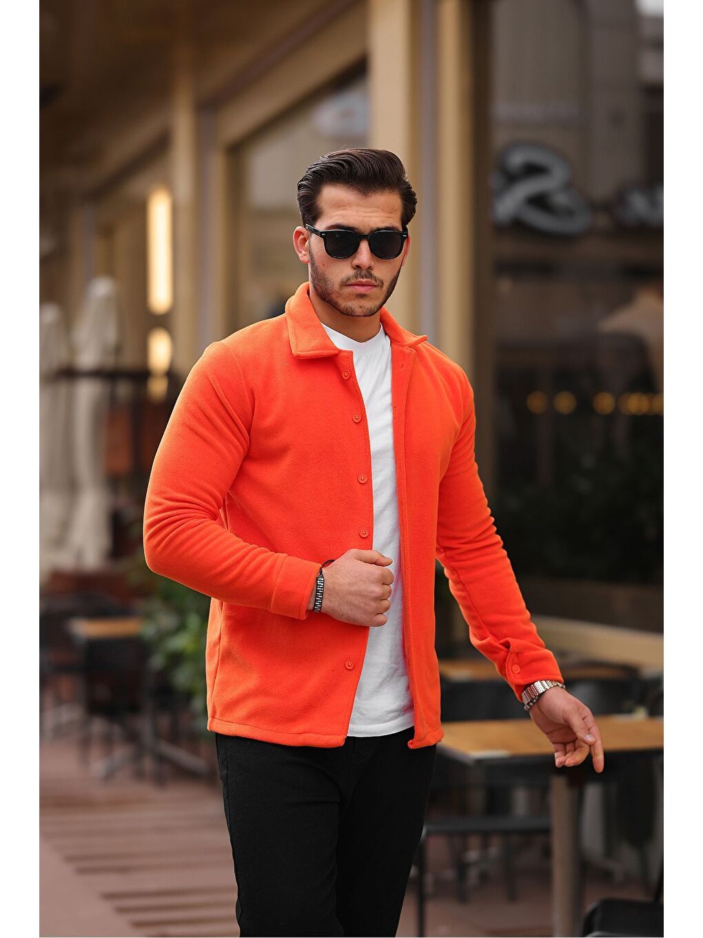 Turuncu Erkek Polar Rahat Kalıp Gömlek