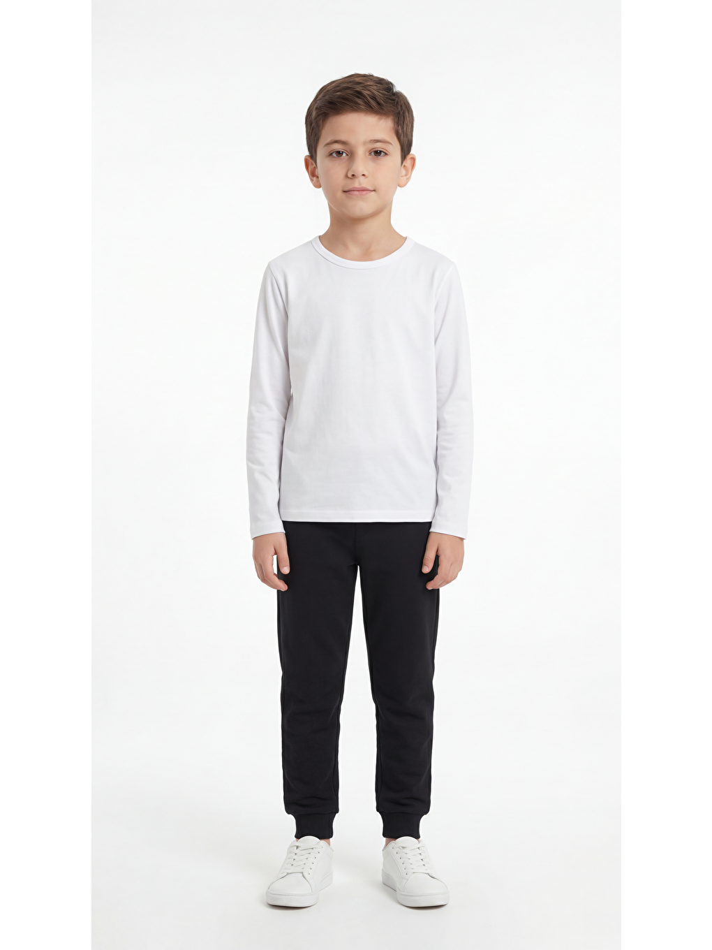 Beyaz Basic Uzun Kol Erkek Çocuk Badi