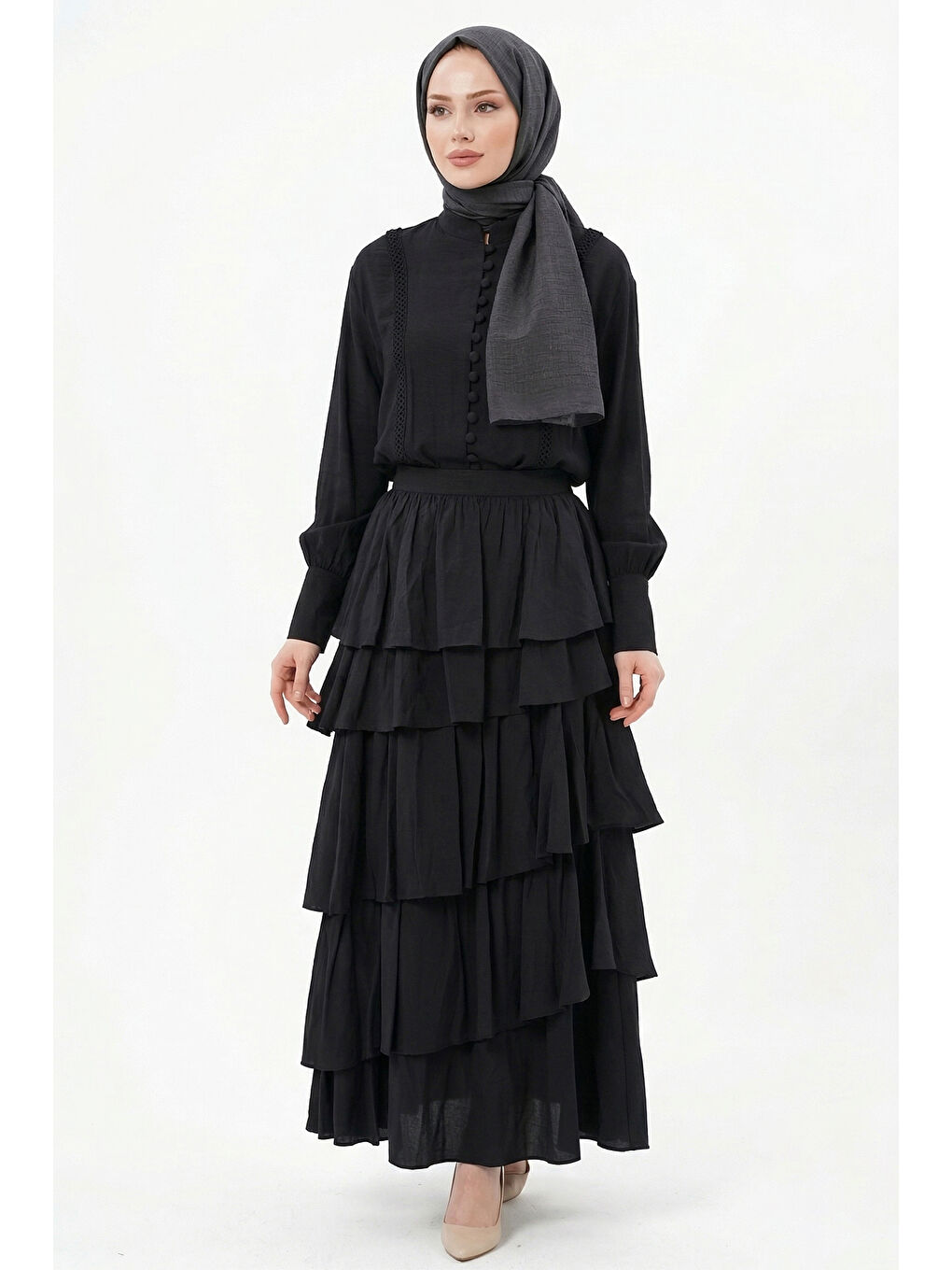 Levidor Şerit Dantel Detay Tunik Etek Takım 100810 Siyah-2