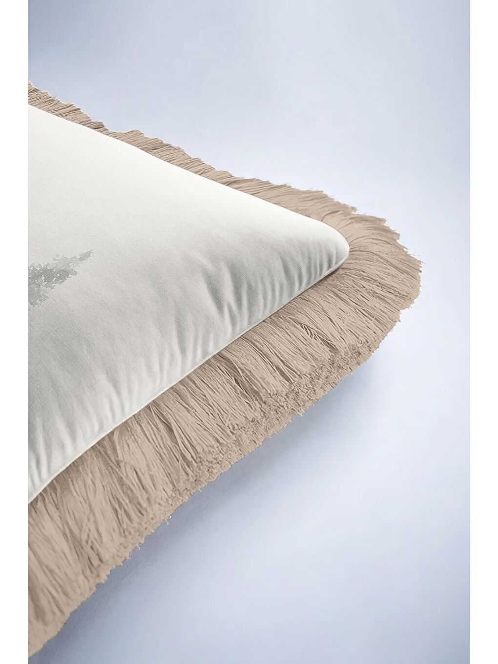 Karışık Kış Manzaralı Saçaklı Yastık Kılıfı - Rustik Doğa Temalı Bej Püsküllü Kırlent Kılıfı-6