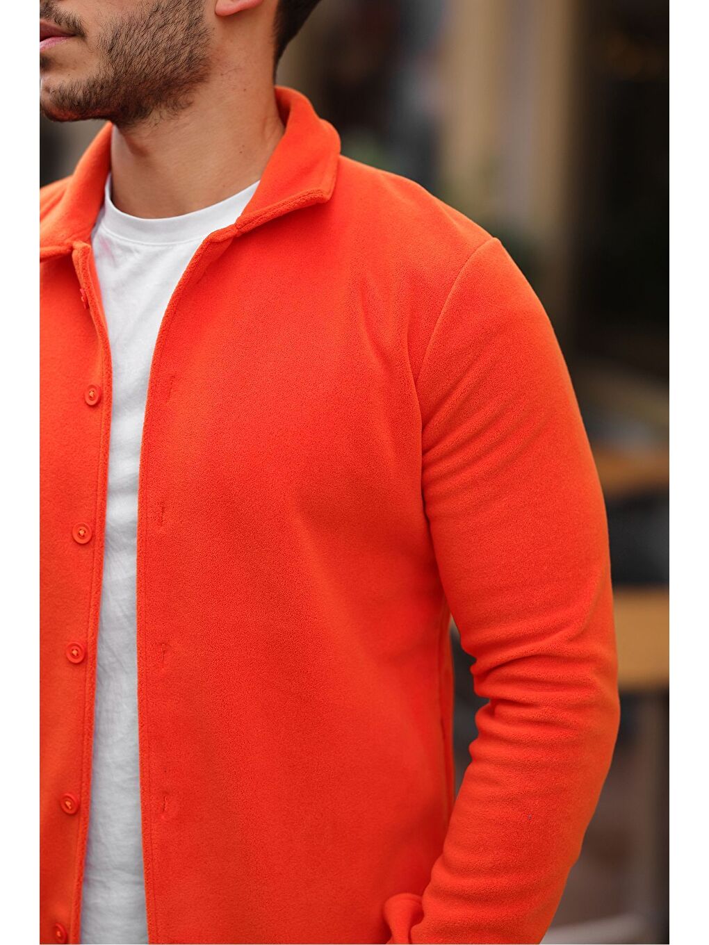 Turuncu Erkek Polar Rahat Kalıp Gömlek-1