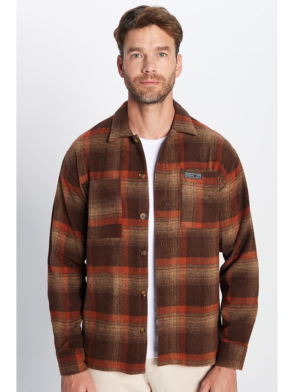 Karışık Erkek Relax Fit Rahat Kesim Oduncu Çift Cepli Kareli Yırtmaçlı Kışlık Gömlek-3