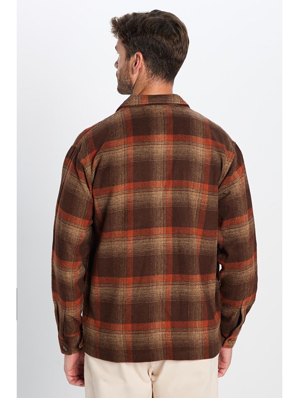 Karışık Erkek Relax Fit Rahat Kesim Oduncu Çift Cepli Kareli Yırtmaçlı Kışlık Gömlek-4