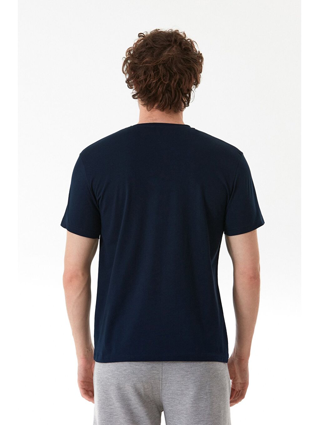 Lacivert Yazı Baskılı Bisiklet Yaka Tişört-3