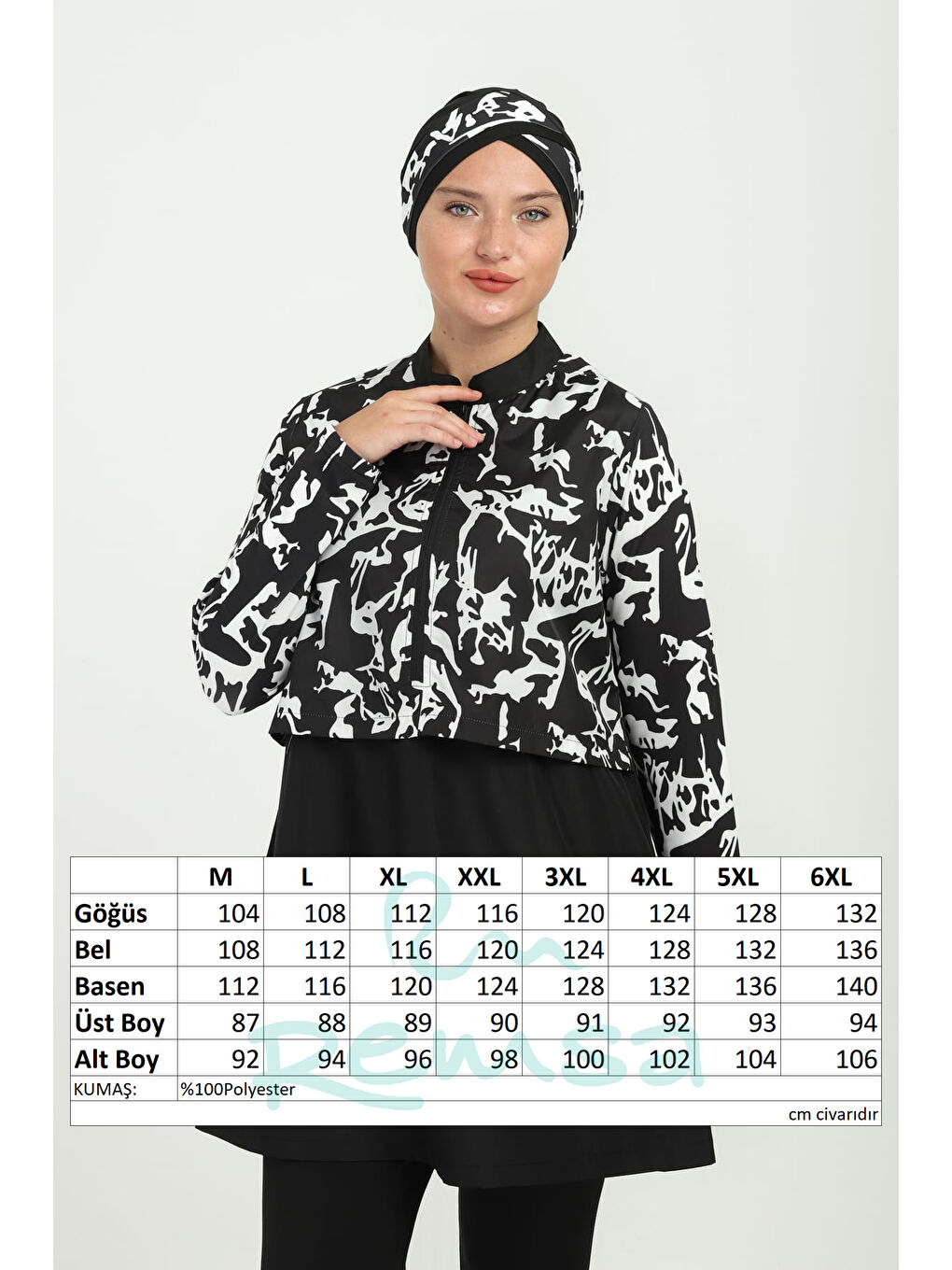 Gri Desenli Tam Kapalı Tesettür Mayo 13 Siyah06-3