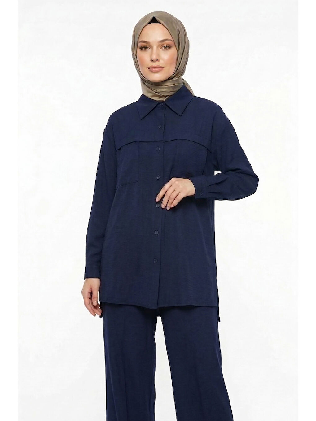 Cep Detay Gömlek Pantolon Takım 100795 Lacivert-3