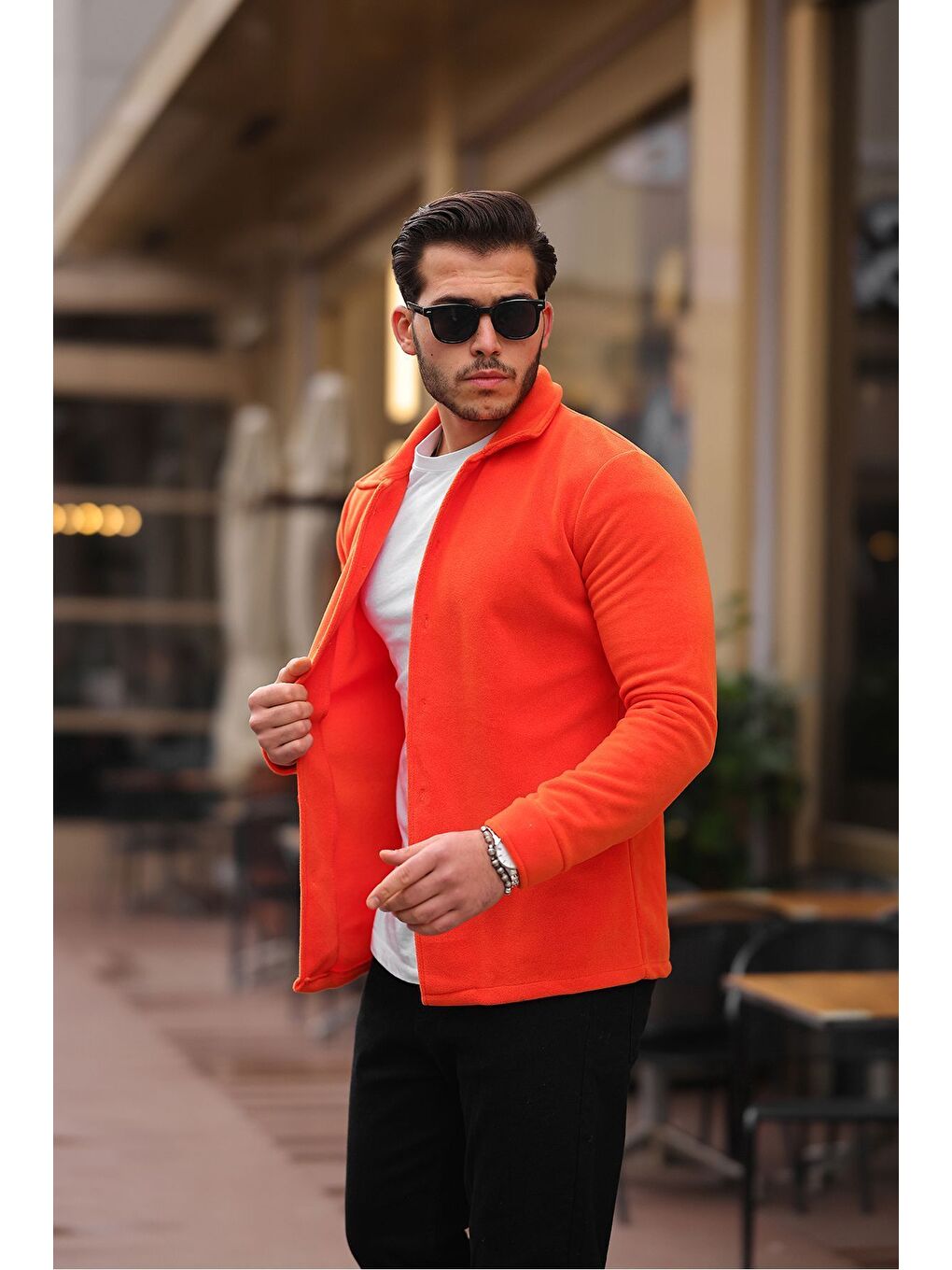 Turuncu Erkek Polar Rahat Kalıp Gömlek-2