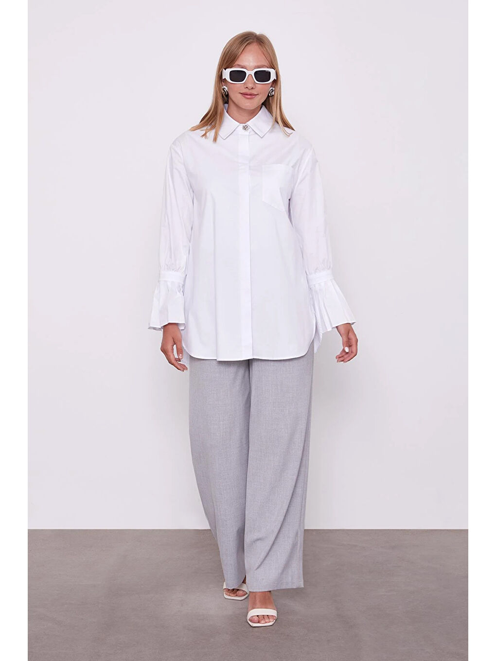 Kolu Pilise Detay Gömlek 230143 Beyaz-1