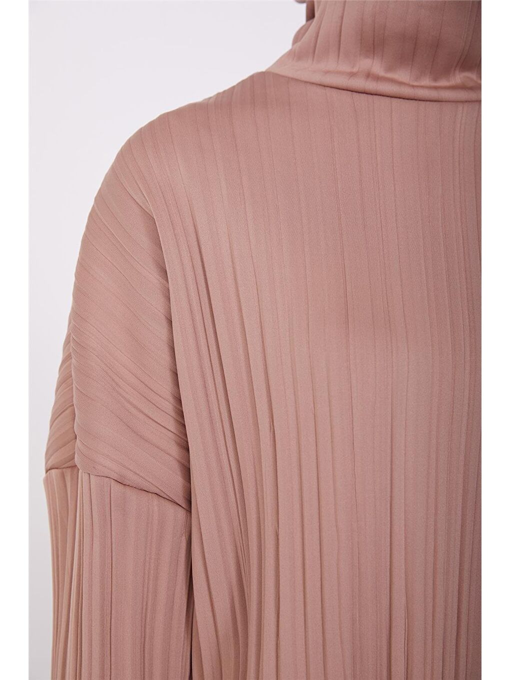 Bej Pliseli Örme Bluz 23K3216 Latte-2