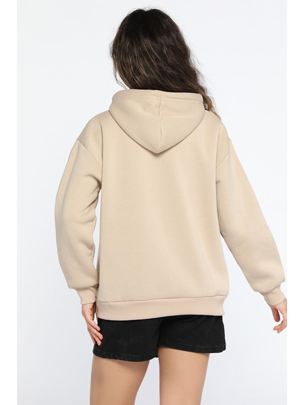 GÜLSELİ Bej Kadın Kuş Nakışlı Kapüşonlu Şardonlu Sweatshirt - 1