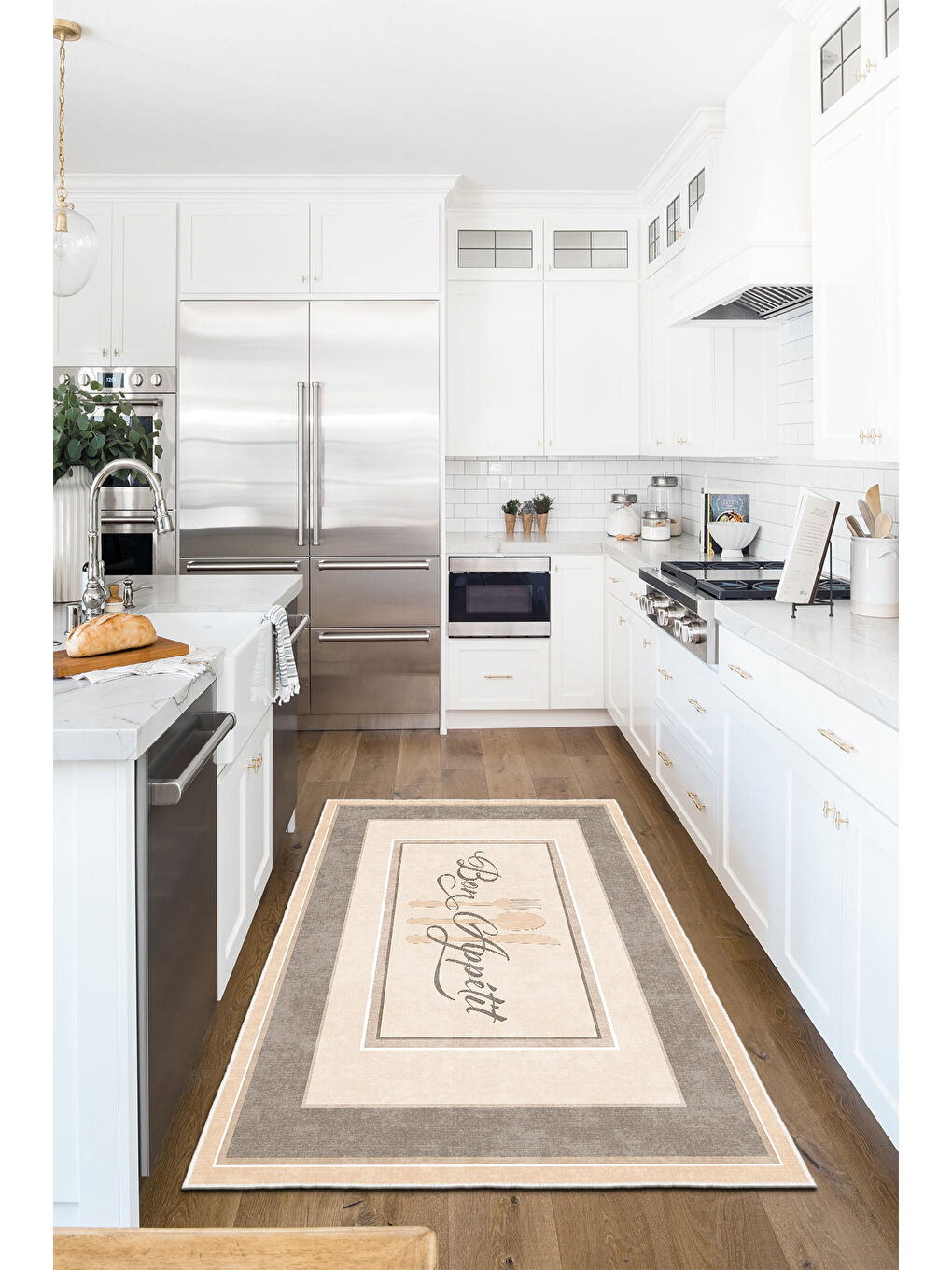 Ekru Dekoratif Özel Tasarım Yıkanabilir İnce Kaymaz Tabanlı Modern Halı KECE FR41