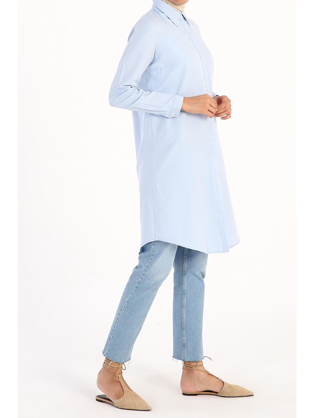 Açık Mavi Gizli Patlı Basic Gömlek Tunik-2