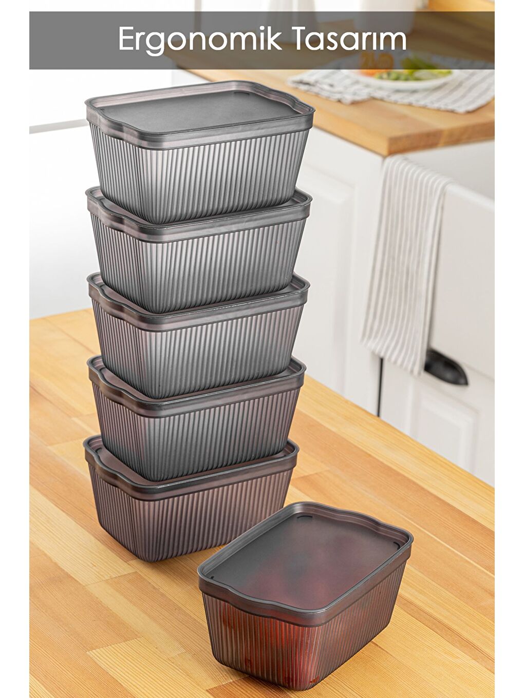 Gri 6'lı Set Perry Kapaklı Derin Dondurucu Saklama Kabı Buzdolabı Erzak Düzenleme Kutusu 1,5 lt Füme-1