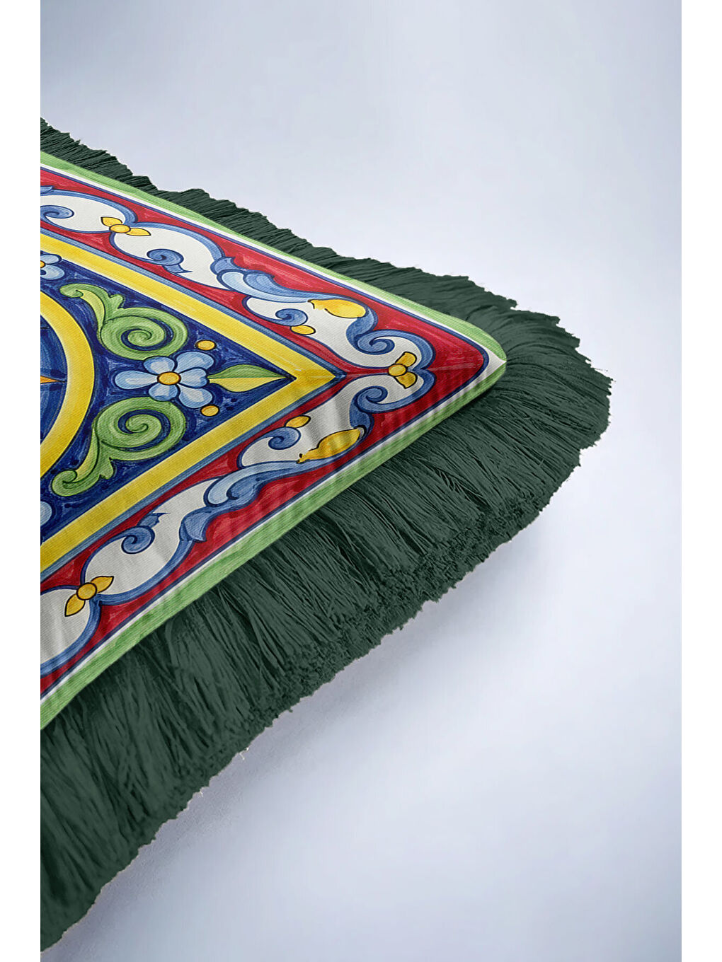 Karışık Akdeniz Stil Güneş Motifli Saçaklı Yastık Kılıfı - Renkli Bohem Sarı Yeşil Püsküllü Kırlent Kılıfı-6