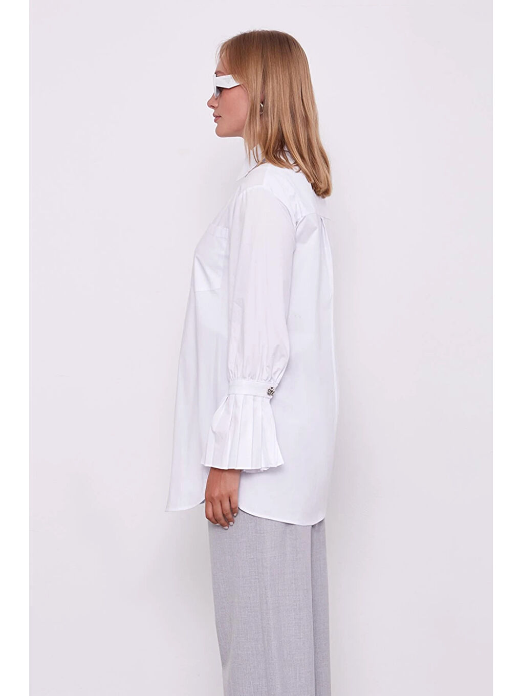 Kolu Pilise Detay Gömlek 230143 Beyaz-2