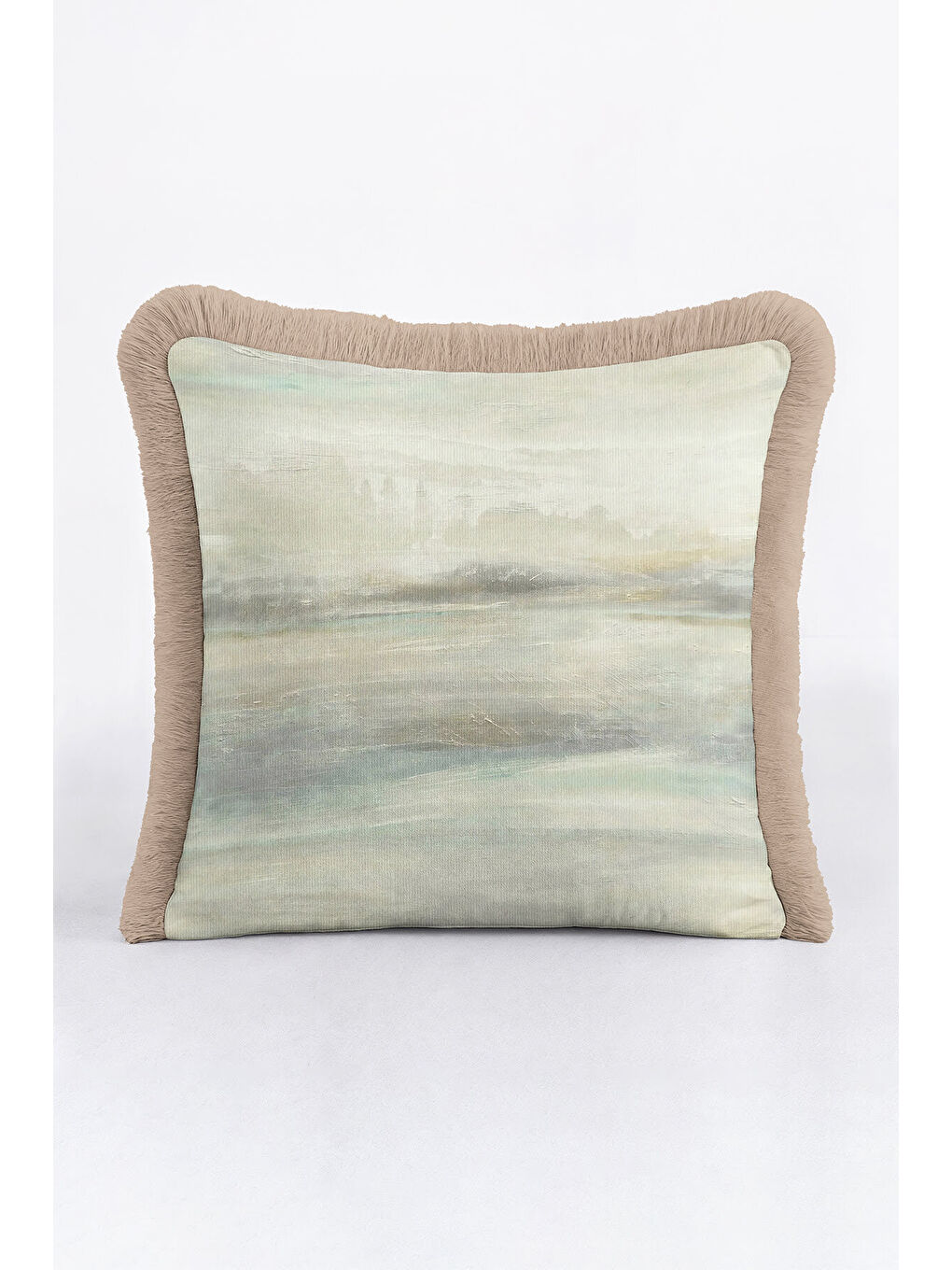 Karışık Lüks Fırça Darbeli Saçaklı Yastık Kılıfı - Doğal Pastel Tonlar Modern Bej Püsküllü Kırlent Kılıfı-1