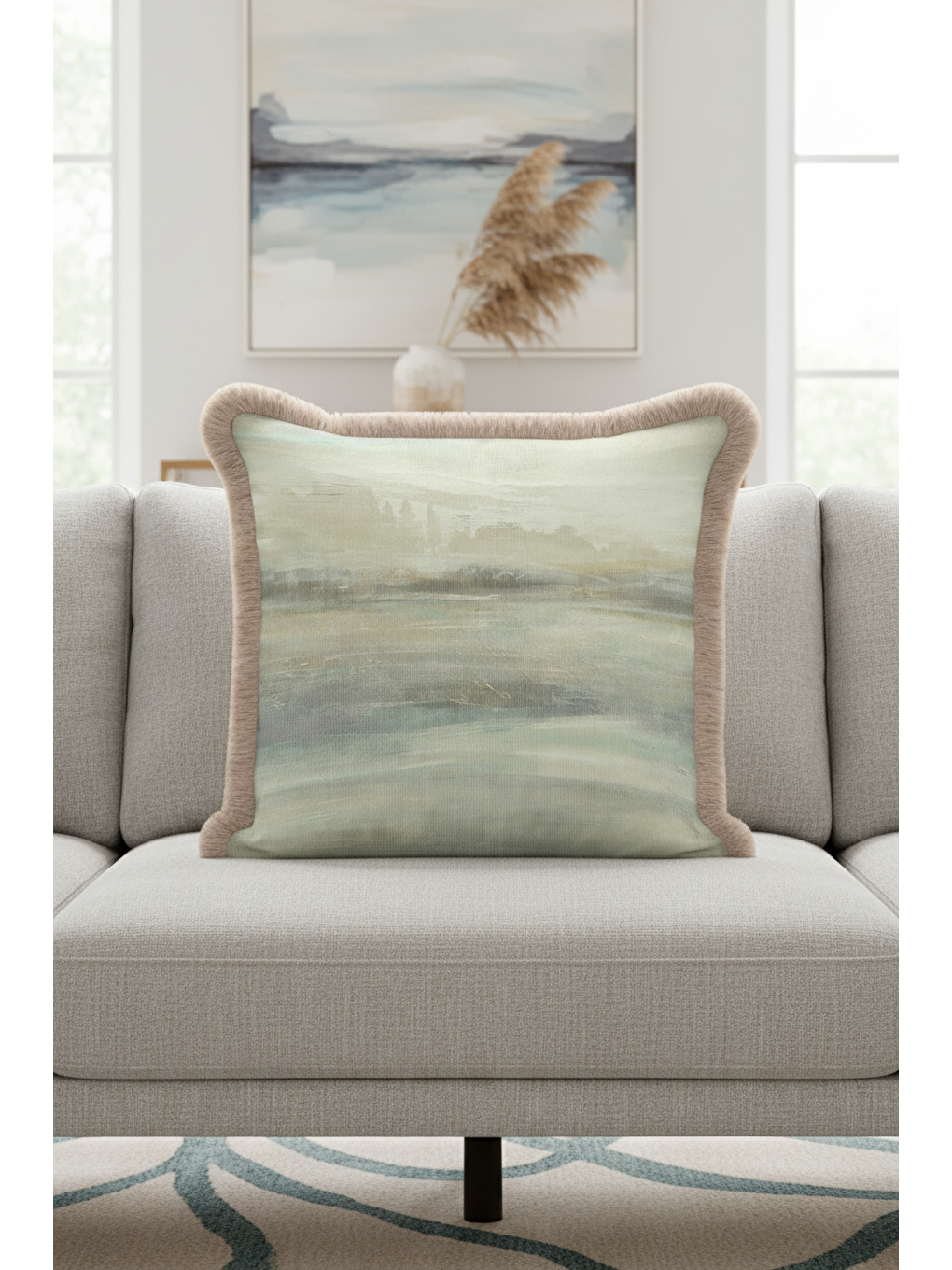 Karışık Lüks Fırça Darbeli Saçaklı Yastık Kılıfı - Doğal Pastel Tonlar Modern Bej Püsküllü Kırlent Kılıfı-2