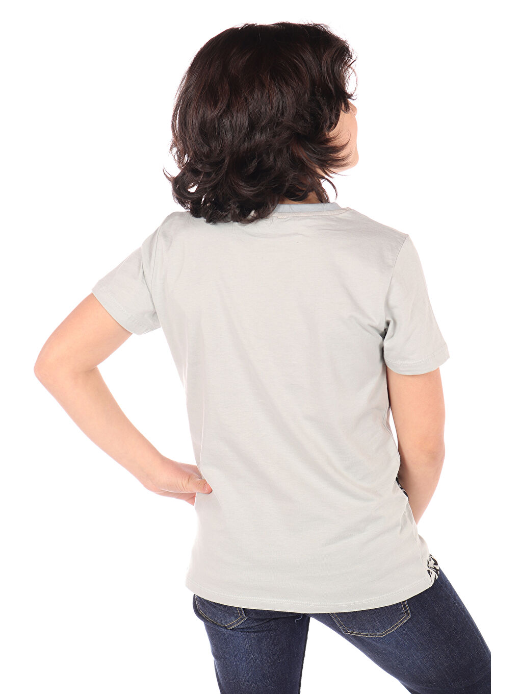 Gri Erkek Çocuk Armalı Önü Yazı Baskılı Tişört-1