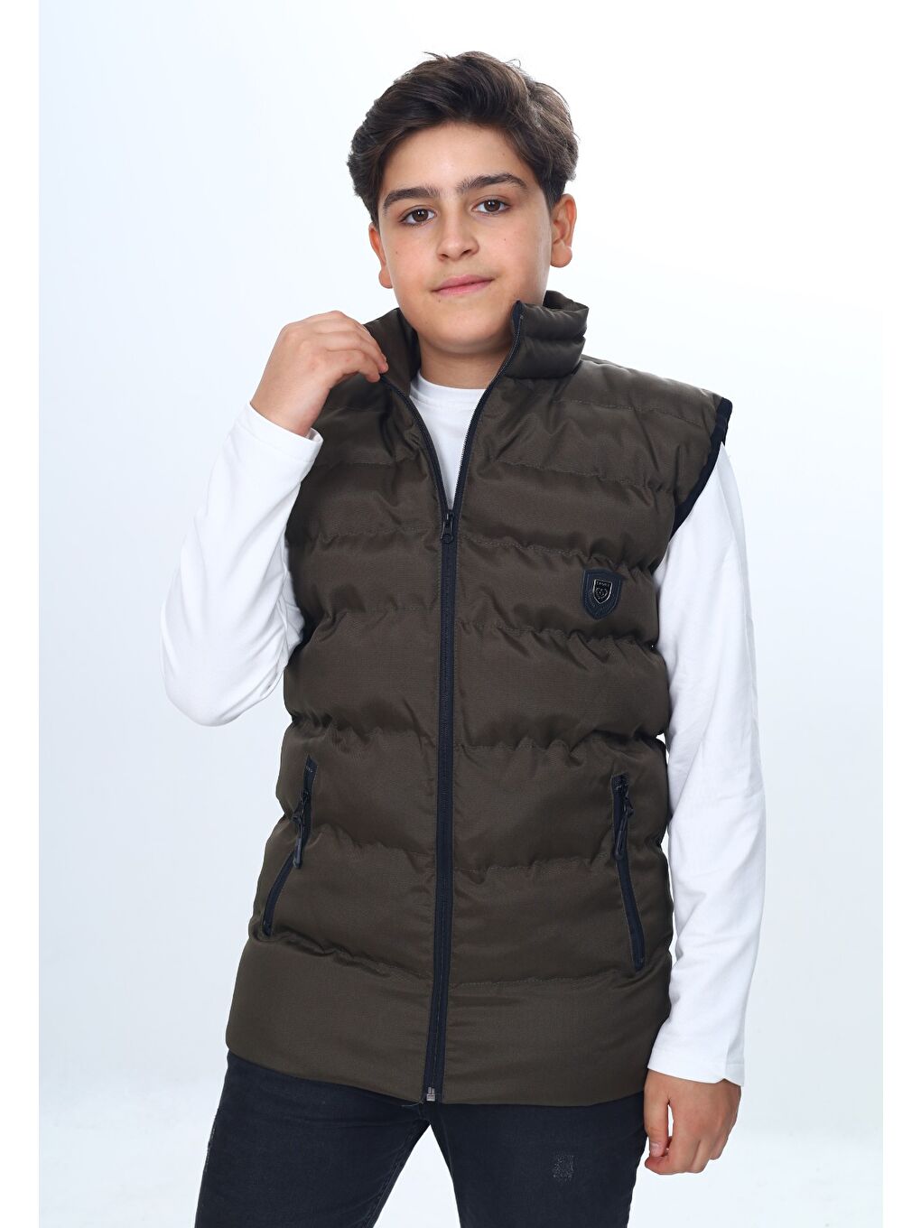 Haki Erkek Çocuk Göğsü Armalı Şişme Yelek-1