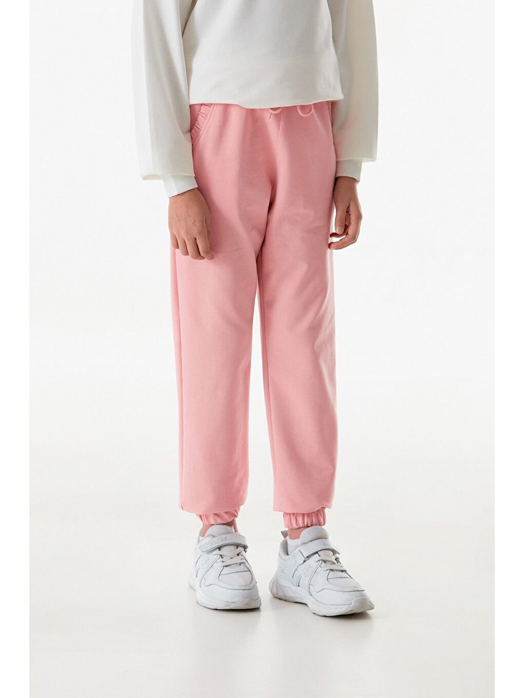 Pembe Beli Lastikli Jogger Kız Çocuk Eşofman Altı-1
