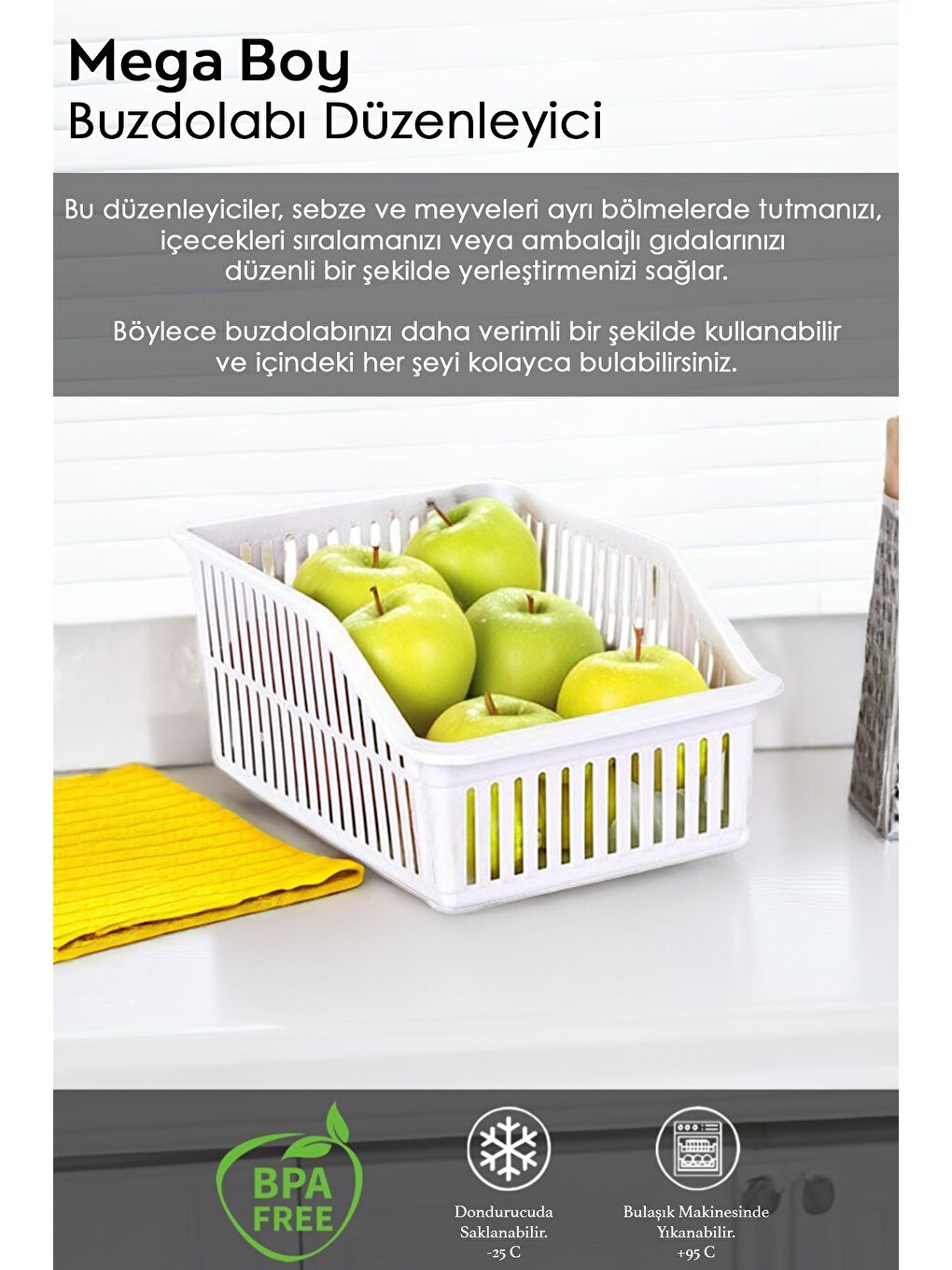 Beyaz 7 Adet Mega Boy Buzdolabı Dolap İçi Düzenleyici Organizer Büyük Boy Buzdolabı Düzenleyici-1