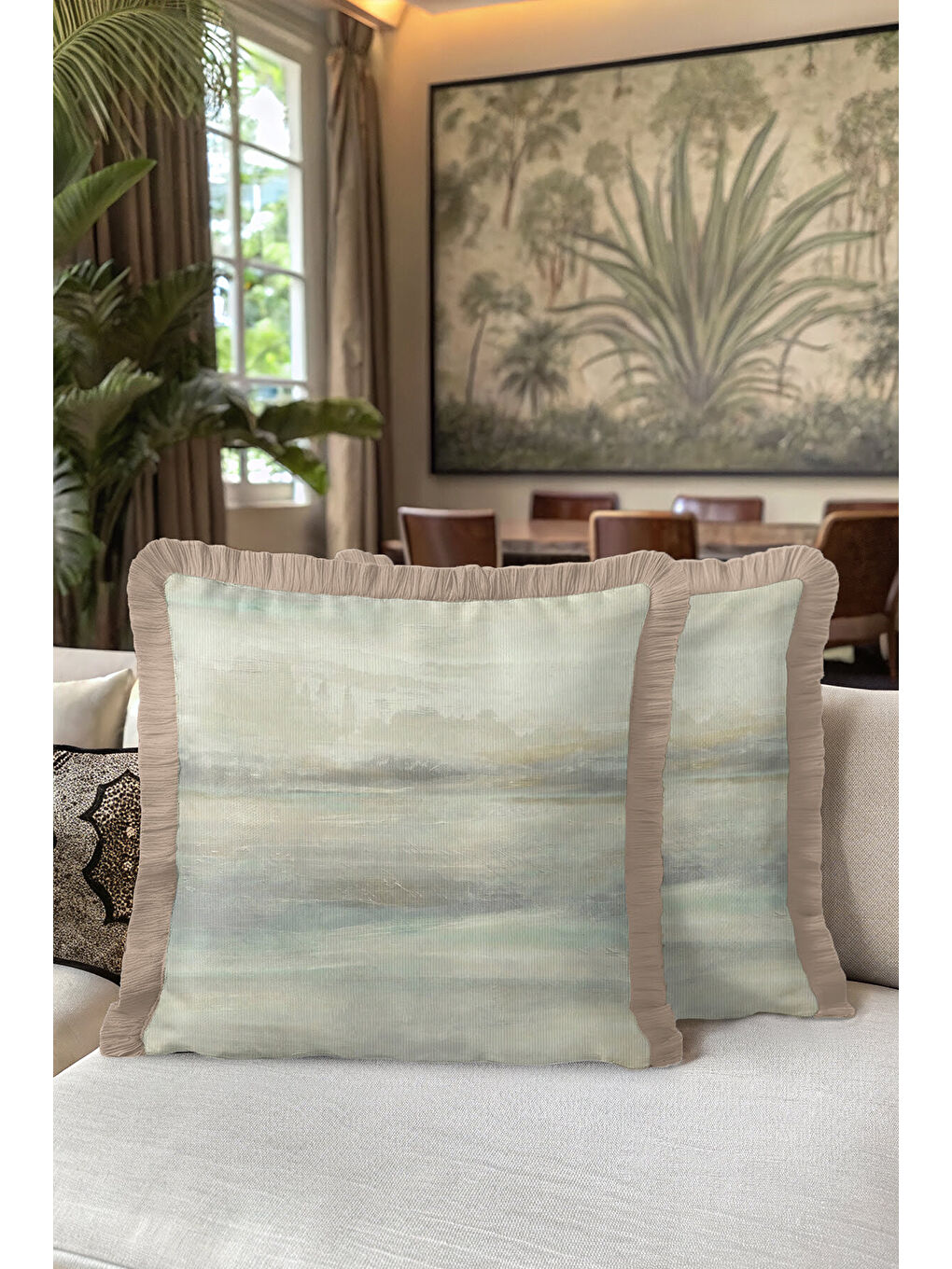 Karışık Lüks Fırça Darbeli Saçaklı Yastık Kılıfı - Doğal Pastel Tonlar Modern Bej Püsküllü Kırlent Kılıfı-5