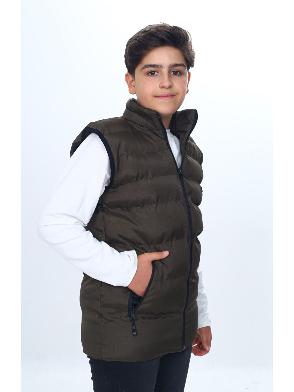Haki Erkek Çocuk Göğsü Armalı Şişme Yelek-4
